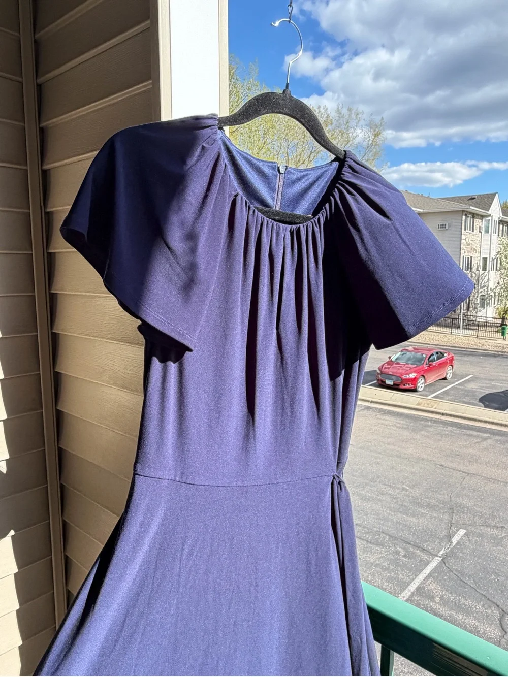 🆕🫐 Jessica Howard Navy Blue Fit & Flare Dress Petite 12P Tie Waist Office Midi - Picture 7 of 17